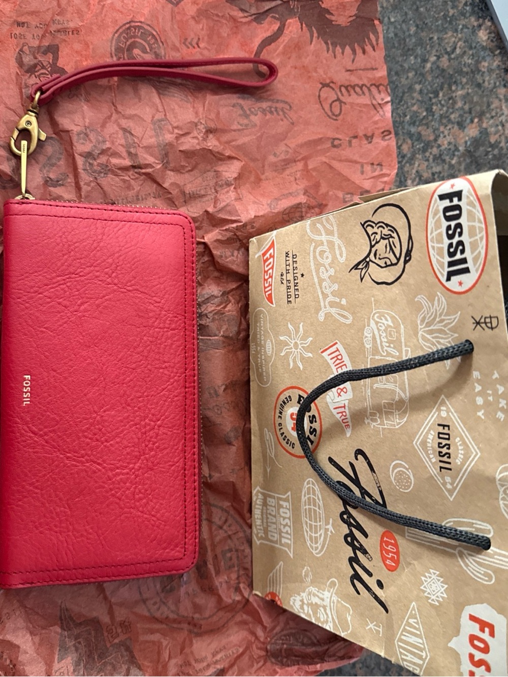 Fossil Red Leather Wristlet Wallet